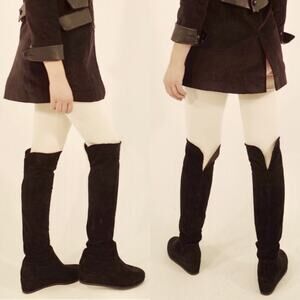Michele Negri over-the-knee black suede boots with decorative stitching Brown 39